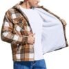 Men's Cotton Flannel Shirt Jacket Fleece Lined Long Sleeve P...
