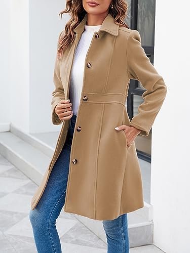 Fisoew Women's Elegant Single Breasted Coat Long Sleeve Mid ...