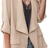 Womens Casual Blazer Jackets Roll Up Long Sleeve Open Front ...