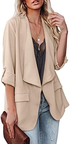 Womens Casual Blazer Jackets Roll Up Long Sleeve Open Front Womens Casual Blazer Jackets Roll Up Long Sleeve Open Front ...
