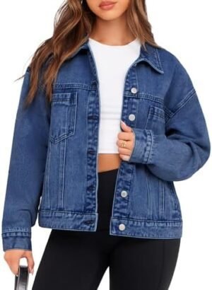 Glamaker Womens Oversized Jean Jacket Casual Long Sleeve But... Glamaker Womens Oversized Jean Jacket Casual Long Sleeve But...
