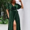 BerryGo Women's Velvet V Neck Wrap Semi Formal Dress Cocktai...