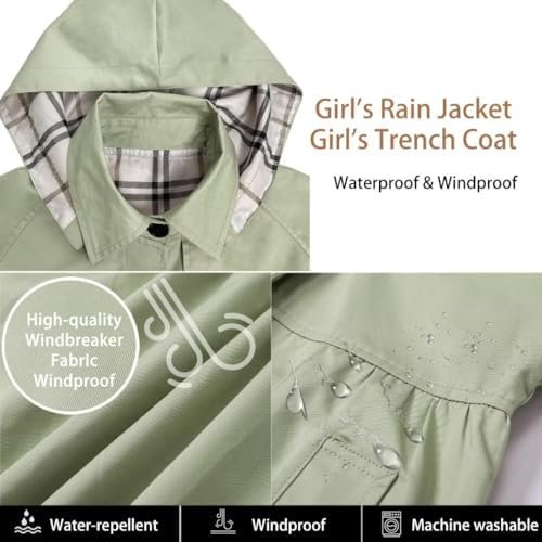 Betusline Girl's Rain Jackets Lightweight Waterproof Hooded ...