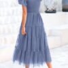 PRETTYGARDEN Women's Smocked Midi Tulle Dress 2025 Summer Pu...
