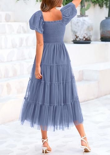 PRETTYGARDEN Women's Smocked Midi Tulle Dress 2025 Summer Pu...