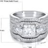 MDFUN Three-In-One Square Wedding Engagement Ring,18K White ...