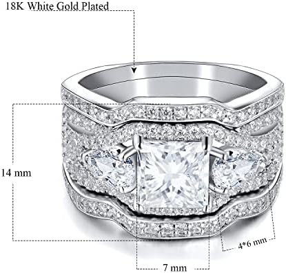 MDFUN Three-In-One Square Wedding Engagement Ring,18K White ...