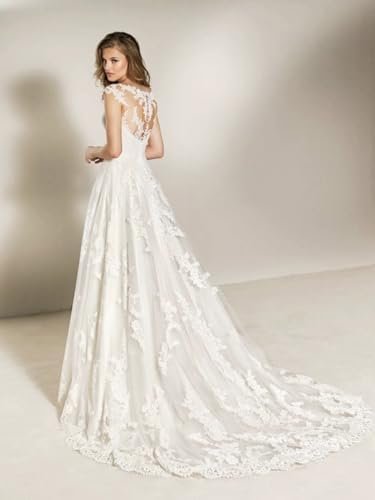 Wedding Dresses for Women Bride V Neck A Line Bridal Gowns T...