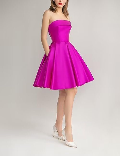 Leeskoot Satin Homecoming Dresses for Teens 2025 Strapless S...