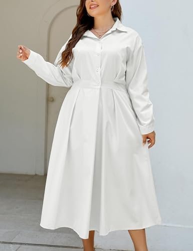 Womens Elegant High Waist Shirt Dress Cotton Linen Elastic L...