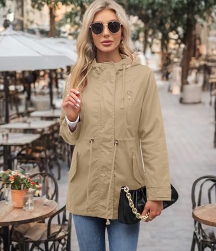 Women's Ligtweight Jackets Anorak Utility Drawstring Waist H...