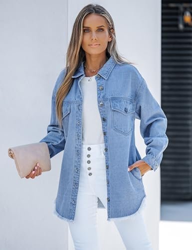 luvamia Denim Jacket for Women Oversized Button Down Casual ...