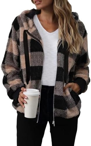 Nirovien Womens Sherpa Jacket Fuzzy Zip Up Hoodie Oversized ...