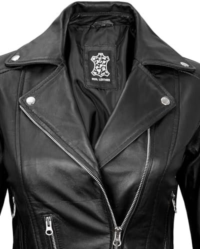 Blingsoul Leather Jacket Women - Real Lambskin Leather Asymm...