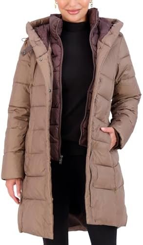 Jones NY Hooded Women's Puffer Jacket with Pillow Collar Bib...