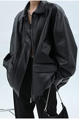 Women Faux Leather Blazer Vintage Lapel Boyfriend PU Jacket ...