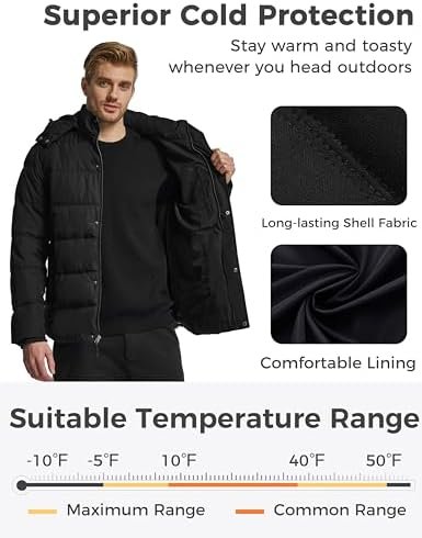 Wantdo Men's Hooded Winter Coat Warm Puffer Jacket Thicken C...