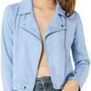 Allegra K Women's Short Soft Zip Up Faux Suede Biker Moto Ja...