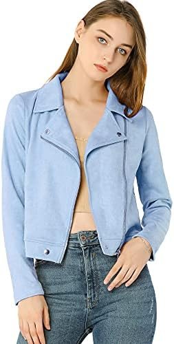 Allegra K Women's Short Soft Zip Up Faux Suede Biker Allegra K Women's Short Soft Zip Up Faux Suede Biker Moto Ja...