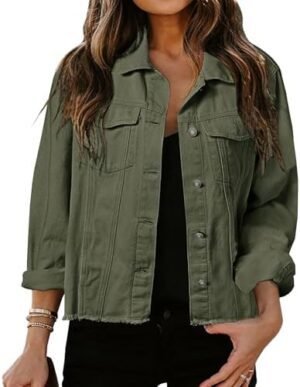 LONGBIDA Women's Jean Jacket Frayed Washed Button Up Cropped... LONGBIDA Women's Jean Jacket Frayed Washed Button Up Cropped...