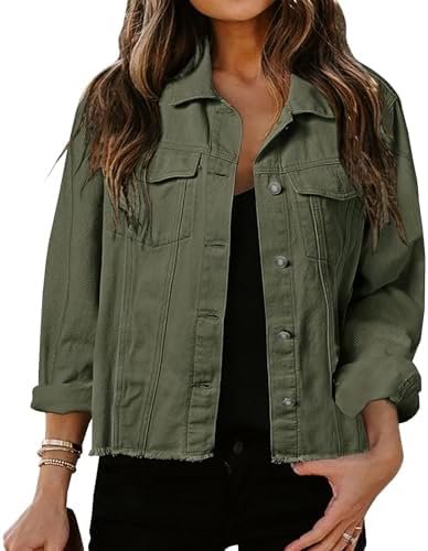LONGBIDA Women's Jean Jacket Frayed Washed Button Up Cropped...
