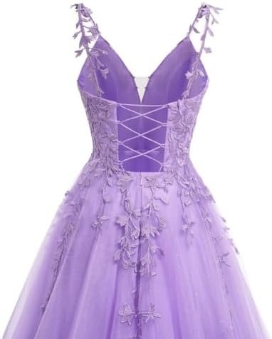 YMSHA V Neck Tulle Prom Dresses 2025 Long Sparkly Lace Forma...