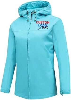 Womens Rain Jacket Custom with Logo Text Personalized Lightw... Womens Rain Jacket Custom with Logo Text Personalized Lightw...
