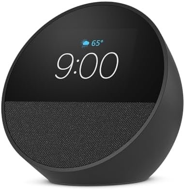 Amazon Echo Spot (newest model), Great for nightstands, offi...