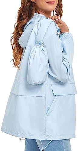 Women's Lightweight Raincoat Waterproof Packable Outdoor Win...