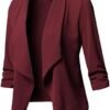 Women's Stretch 3/4 Gathered Sleeve Open Blazer Jacket