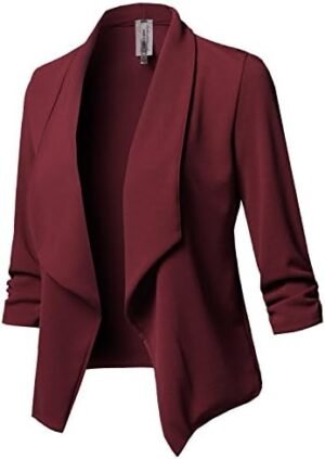 Women's Stretch 3/4 Gathered Sleeve Open Blazer Jacket Women's Stretch 3/4 Gathered Sleeve Open Blazer Jacket