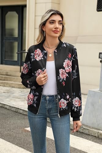 Zeagoo Women's Bomber Jacket Casual Coat Zip Up Outerwear Wi...