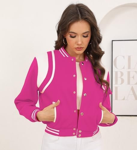 Fooullaide Womens Cropped Varsity Jacket Letterman Bomber Sh...
