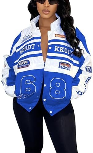 CALEBGAR Women Varsity Jacket Motorcycle Detachable Letter G...