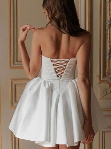 Simple Satin Short Wedding Dresses for Bride Off The Shoulde...