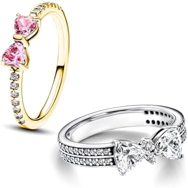 UneDouce Sparkling Bow Rings Set with 14K Gold/Silver Platin...