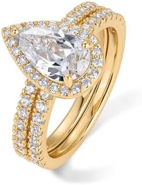 PAVOI 14K Gold Plated 1.7CT Pear Cubic Zirconia Eternity Eng... PAVOI 14K Gold Plated 1.7CT Pear Cubic Zirconia Eternity Eng...