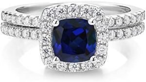 Gem Stone King 1.52 Cttw Blue Created Sapphire and Moissanit... Gem Stone King 1.52 Cttw Blue Created Sapphire and Moissanit...