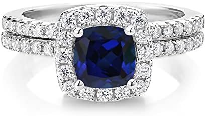 Gem Stone King 1.52 Cttw Blue Created Sapphire and Moissanit...