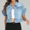 MISS MOLY Women's Denim Jacket Ruffle Sleeve Button Down Dis...