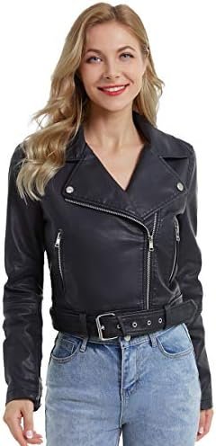 DIASHINY Faux Leather Jacket For Women Crop Short Cropped PU...