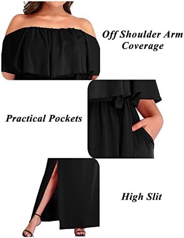 Plus Size Off The Shoulder Maxi Long Casual Beach Dress Pock...