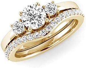 Near 1.00 Carat Diamond 14k Gold Engagement Ring Set For Near 1.00 Carat Diamond 14k Gold Engagement Ring Set For Wom...