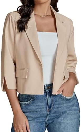 luvamia Linen Blazers for Women Business Casual Cropped 3/4 ...