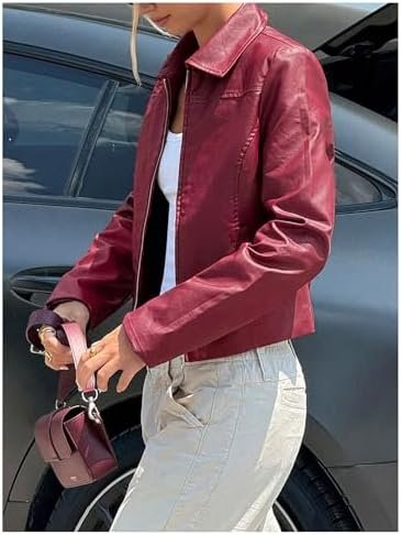 MakeMeChic Women's Crop Faux Leather Jacket Vintage Long Sle...