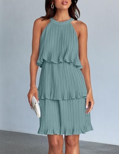 ZESICA Women's 2025 Summer Halter Dresses Sleeveless Ruffle ...