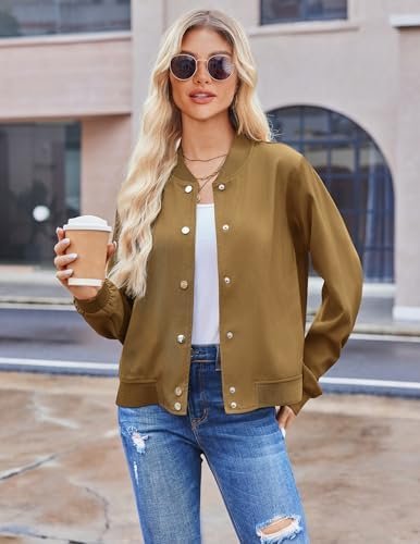 Zeagoo Bomber Jacket Women Varsity Casual Striped Button Dow...