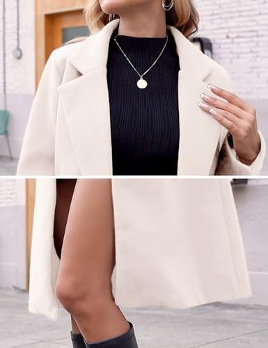 Hooever Women's Winter Wool Coat Casual Notch Lapel Single-B...