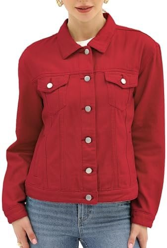 Argstar Denim Jacket for Women Button Up Long Sleeve with Po...