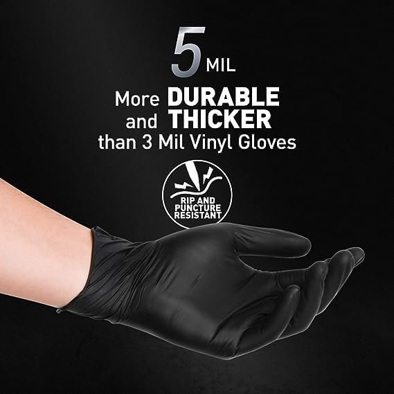 OKIAAS Black/Pink Vinyl Disposable Gloves Latex Free, Food G...